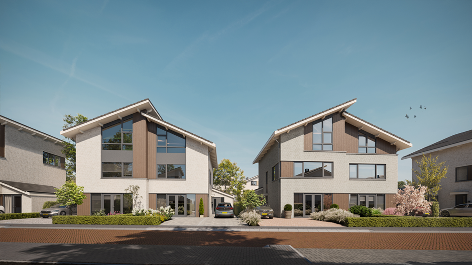 Twee-onder-een-kap woning B1 B2 bnr 16 17 18 19-AI exterieur-16x9-sGravenzande-Waelrijk fase 1
